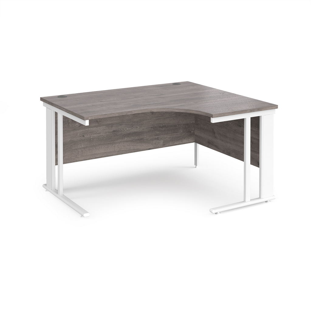 Picture of Maestro 25 right hand ergonomic desk 1400mm wide - white cable managed leg frame, grey oak top