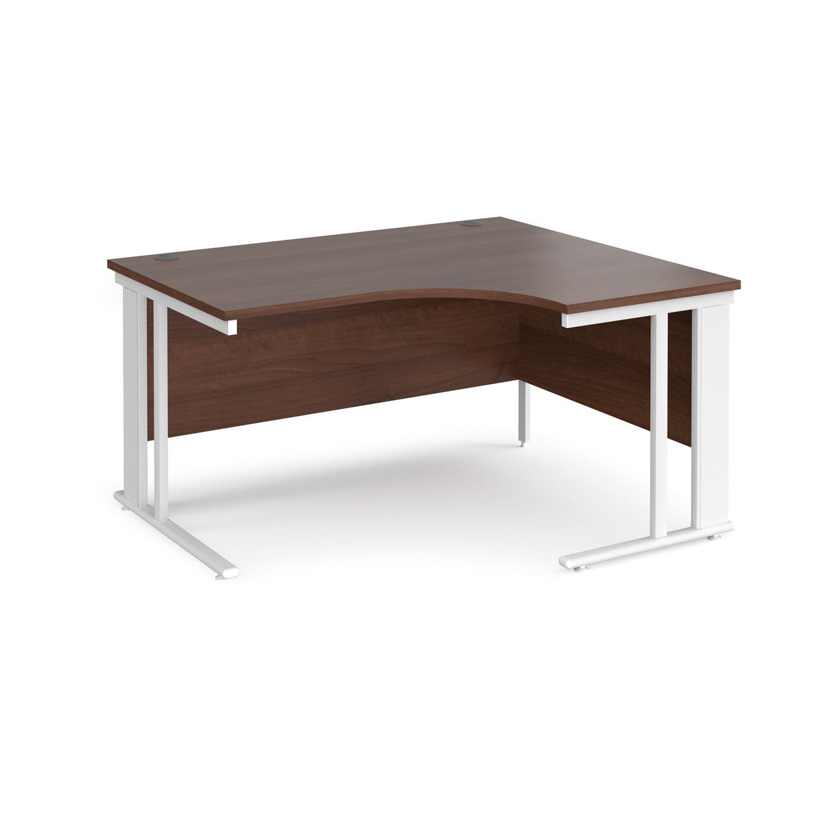 Picture of Maestro 25 right hand ergonomic desk 1400mm wide - white cable managed leg frame, walnut top