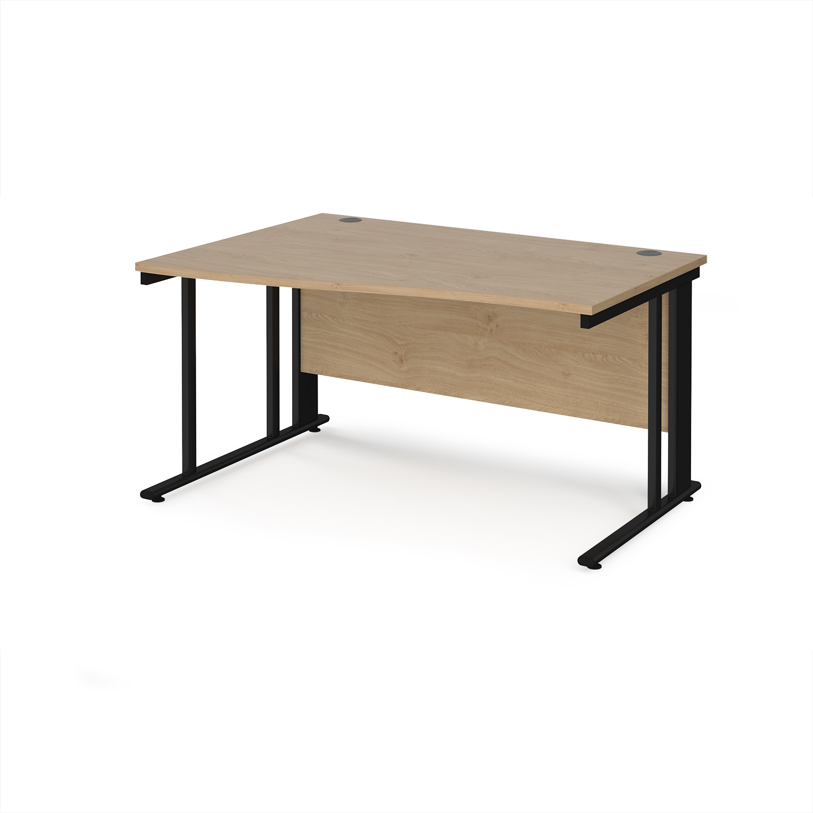 Picture of Maestro 25 left hand wave desk 1400mm wide - black cable managed leg frame, Kendal Oak Top
