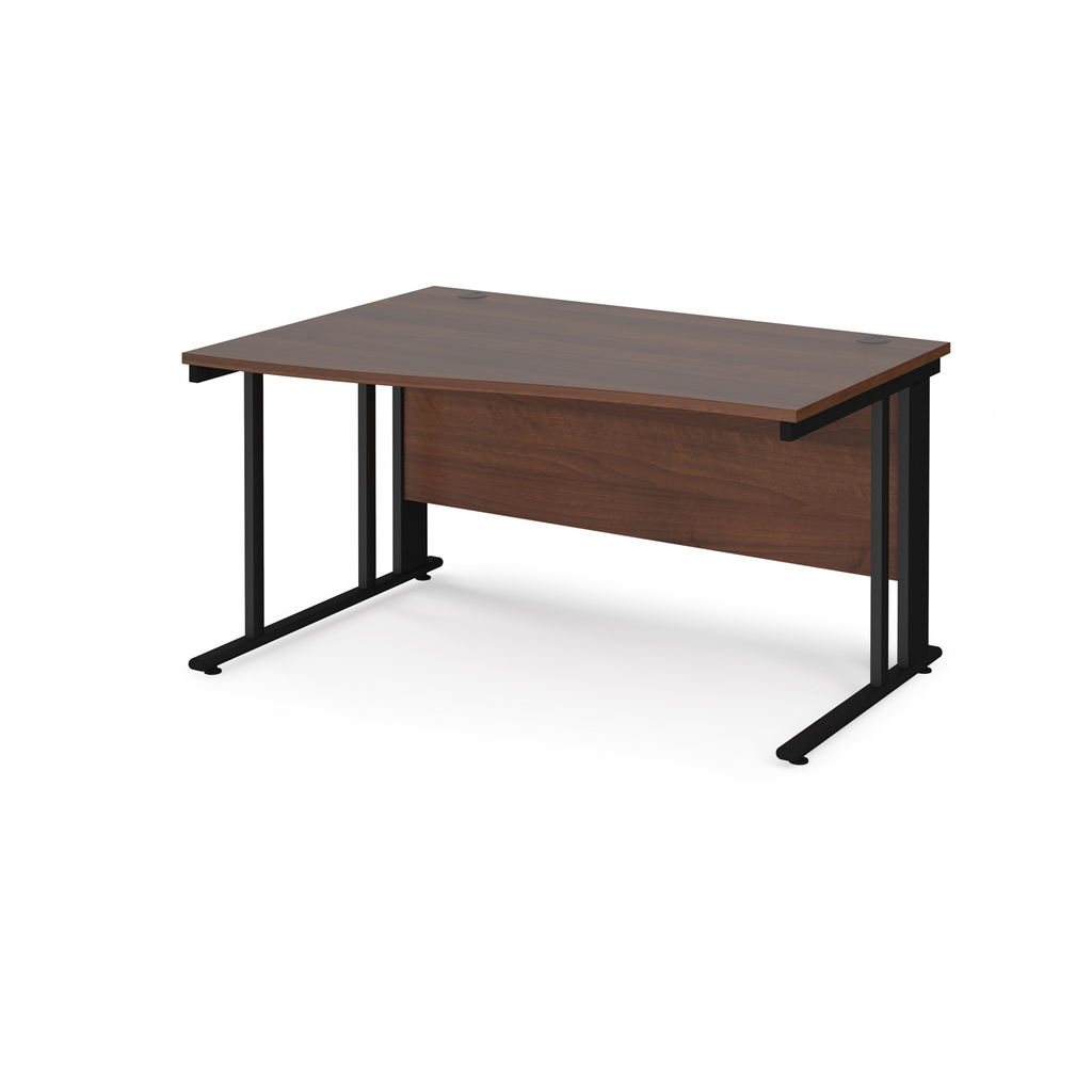 Picture of Maestro 25 left hand wave desk 1400mm wide - black cable managed leg frame, walnut top