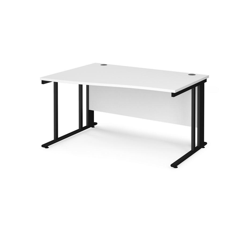 Picture of Maestro 25 left hand wave desk 1400mm wide - black cable managed leg frame, white top