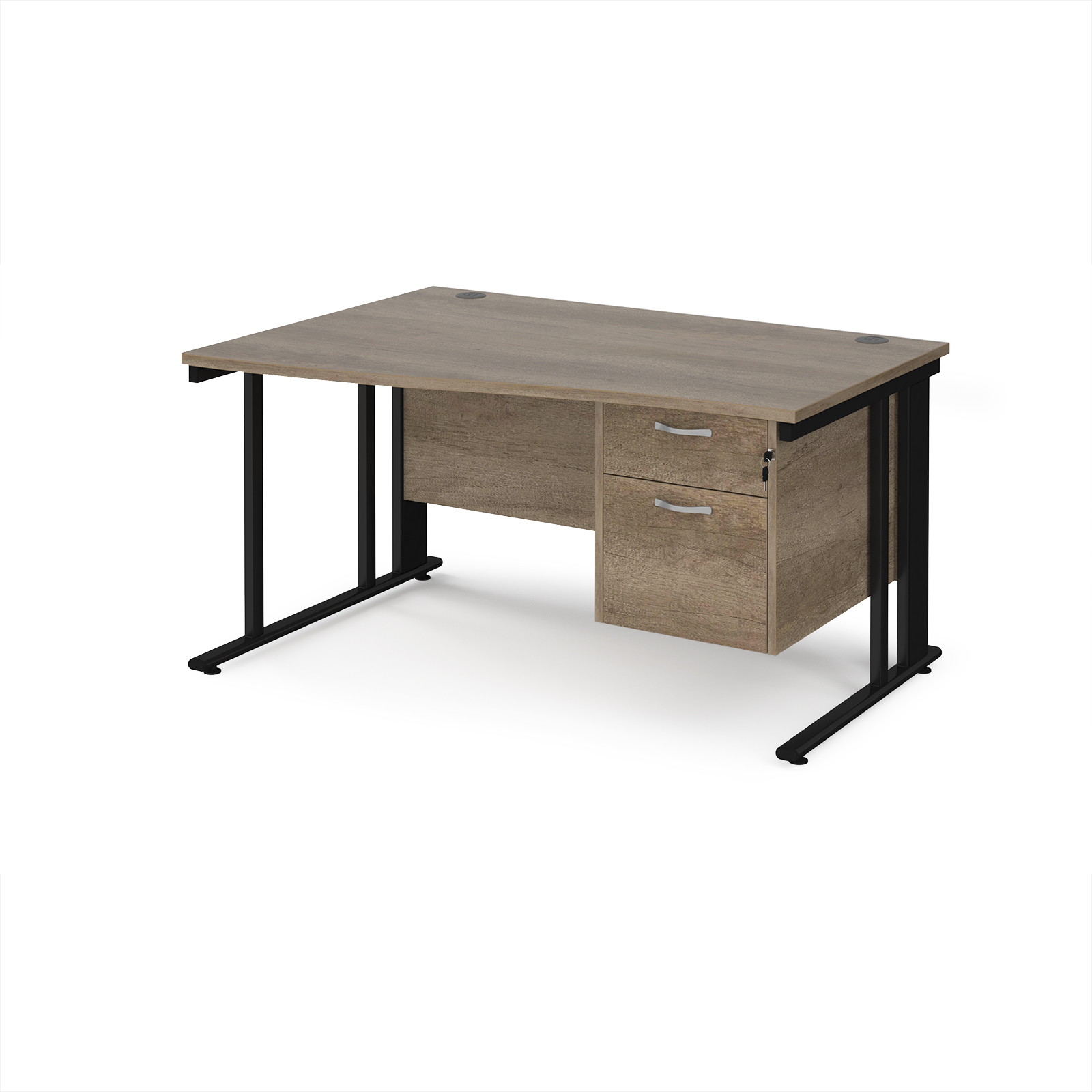 Picture of Maestro 25 left hand wave desk 1400mm wide with 2 drawer pedestal - black cable managed leg frame, Nebraska Oak Top