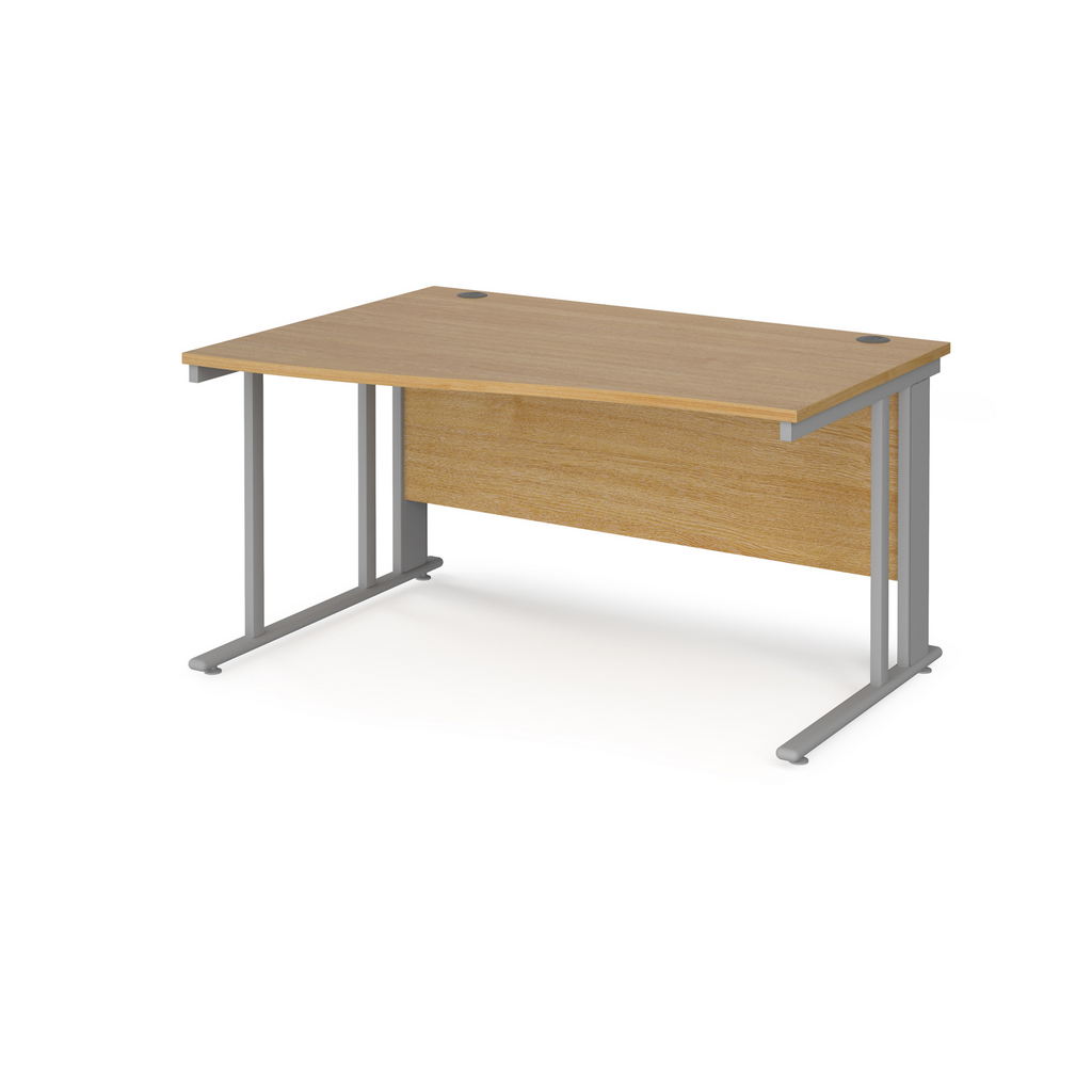 Picture of Maestro 25 left hand wave desk 1400mm wide - silver cable managed leg frame, oak top