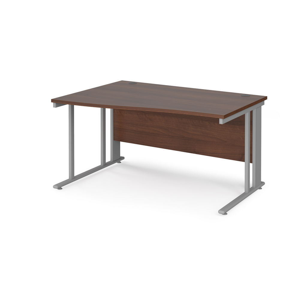 Picture of Maestro 25 left hand wave desk 1400mm wide - silver cable managed leg frame, walnut top