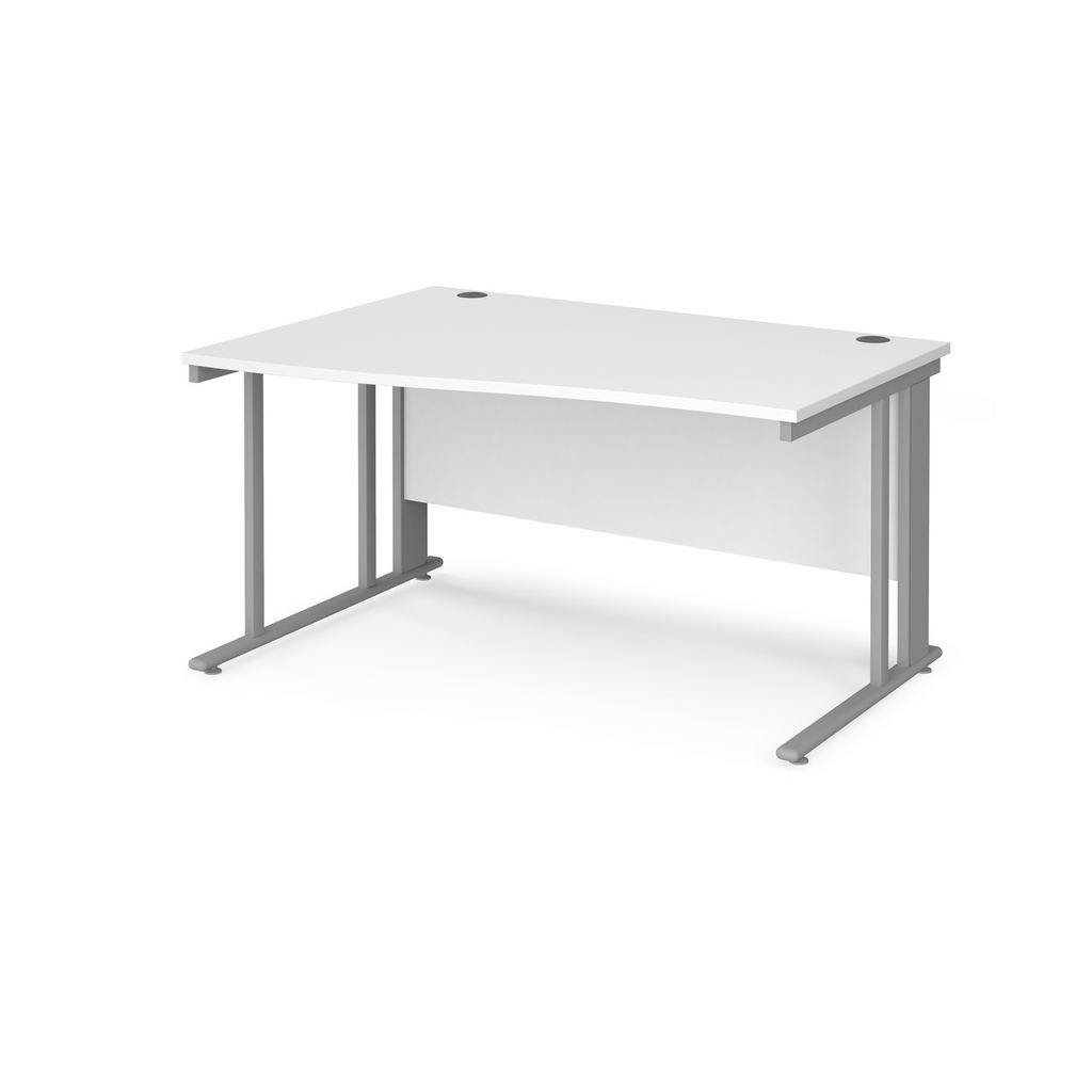 Picture of Maestro 25 left hand wave desk 1400mm wide - silver cable managed leg frame, white top