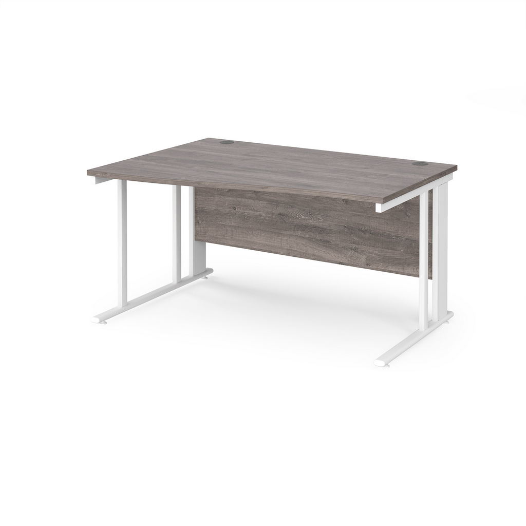 Picture of Maestro 25 left hand wave desk 1400mm wide - white cable managed leg frame, grey oak top