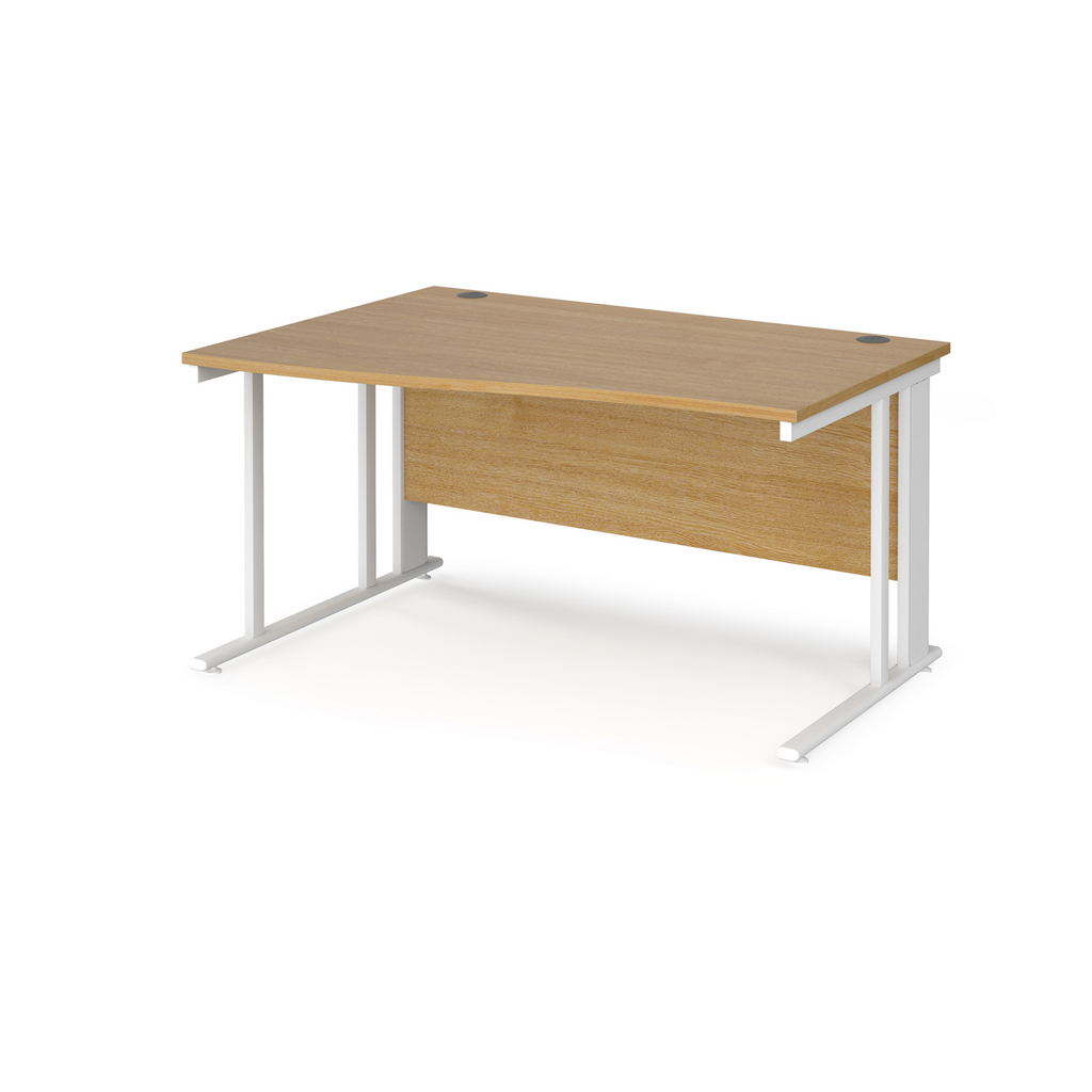 Picture of Maestro 25 left hand wave desk 1400mm wide - white cable managed leg frame, oak top