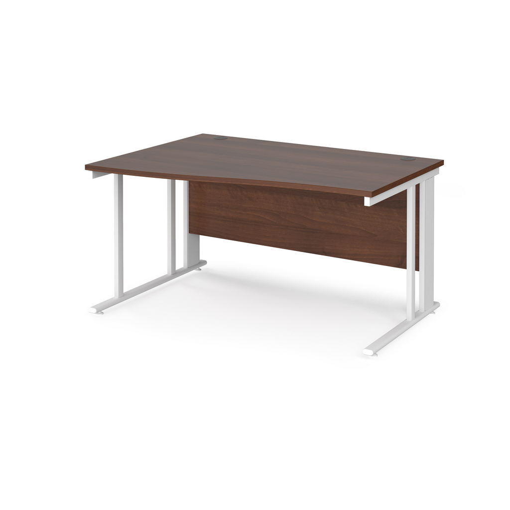 Picture of Maestro 25 left hand wave desk 1400mm wide - white cable managed leg frame, walnut top