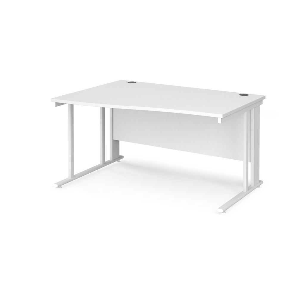 Picture of Maestro 25 left hand wave desk 1400mm wide - white cable managed leg frame, white top