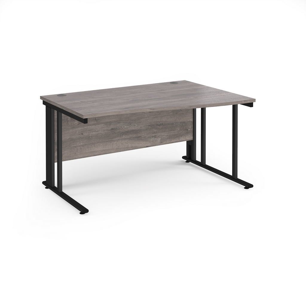 Picture of Maestro 25 right hand wave desk 1400mm wide - black cable managed leg frame, grey oak top