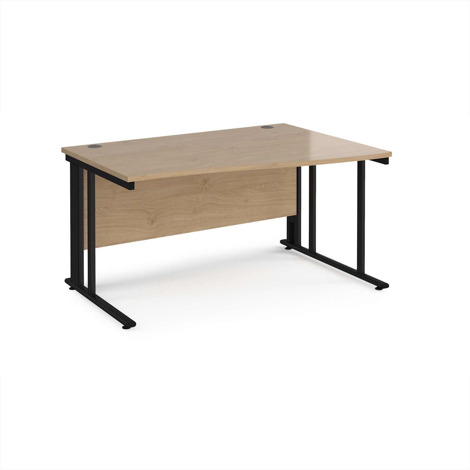 Picture of Maestro 25 right hand wave desk 1400mm wide - black cable managed leg frame, Kendal Oak Top