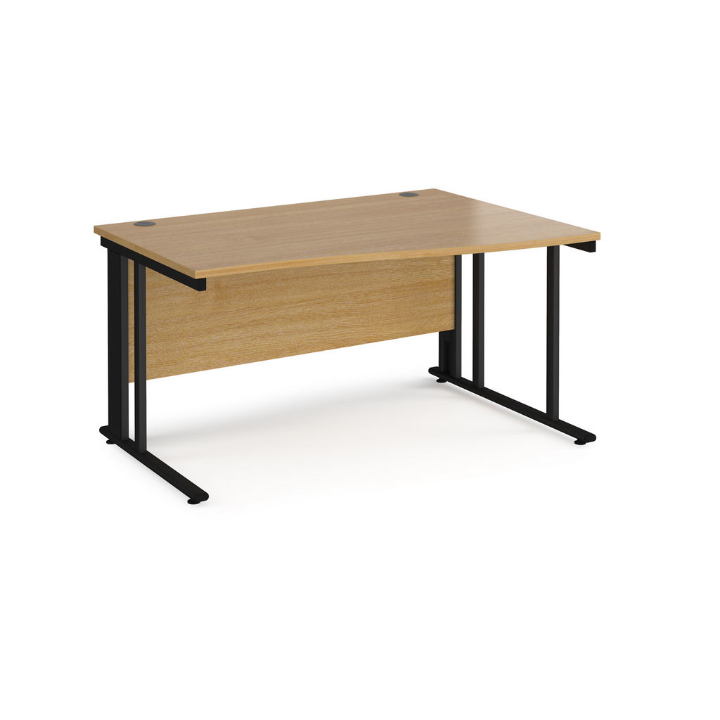 Picture of Maestro 25 right hand wave desk 1400mm wide - black cable managed leg frame, oak top