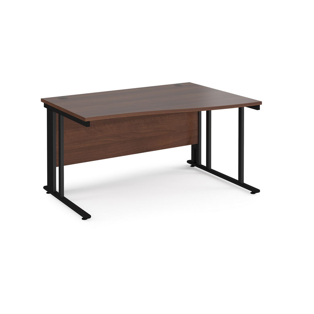 Picture of Maestro 25 right hand wave desk 1400mm wide - black cable managed leg frame, walnut top