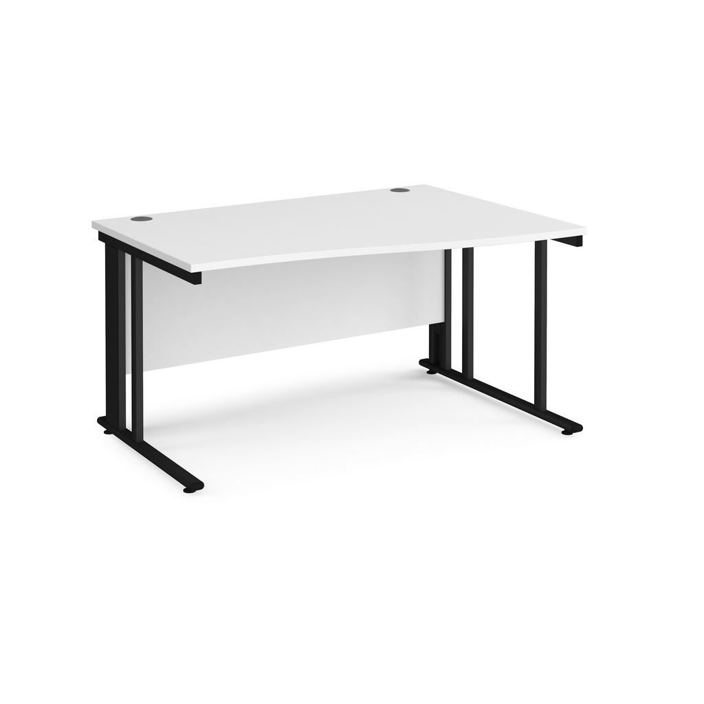 Picture of Maestro 25 right hand wave desk 1400mm wide - black cable managed leg frame, white top