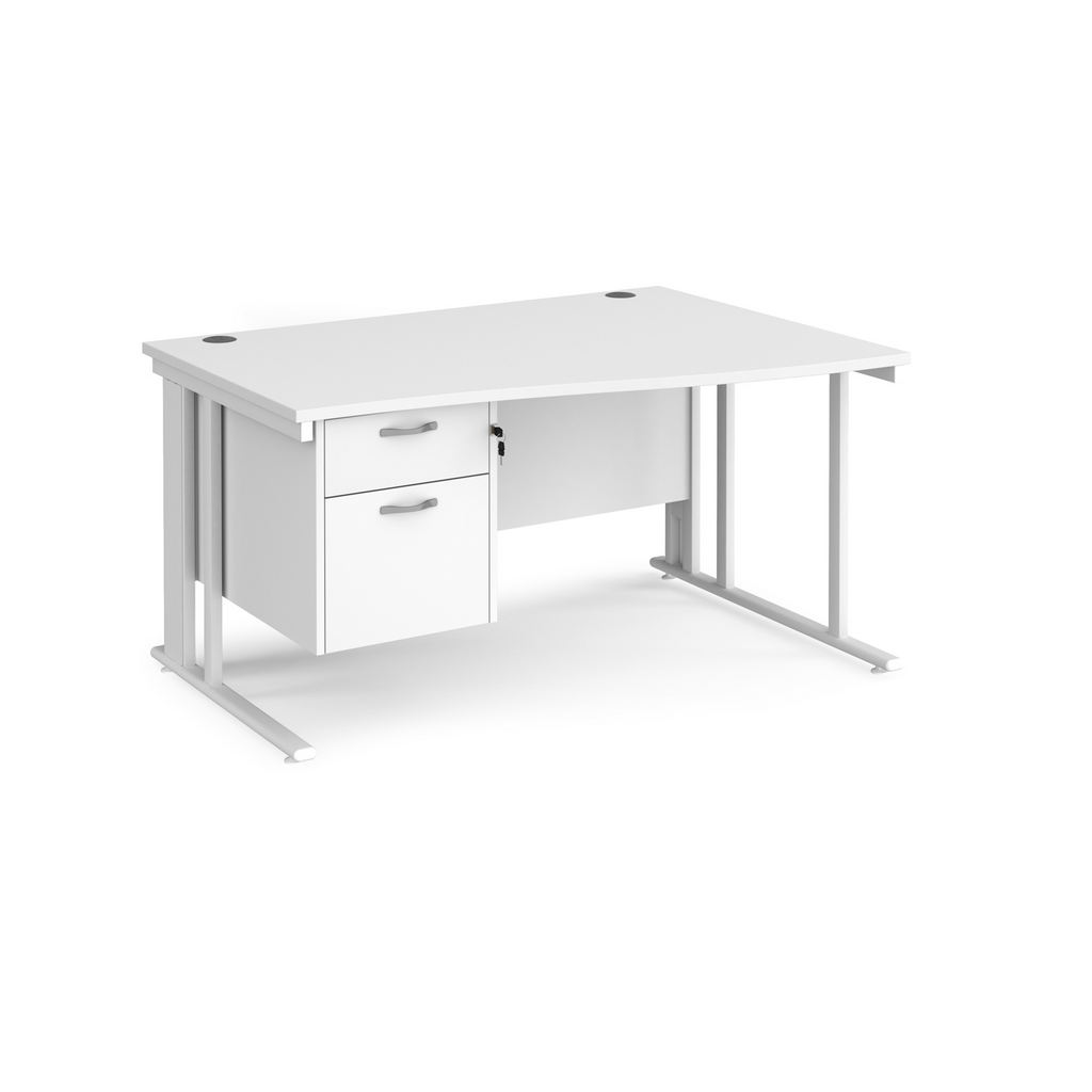 Picture of Maestro 25 right hand wave desk 1400mm wide with 2 drawer pedestal - white cable managed leg frame, white top