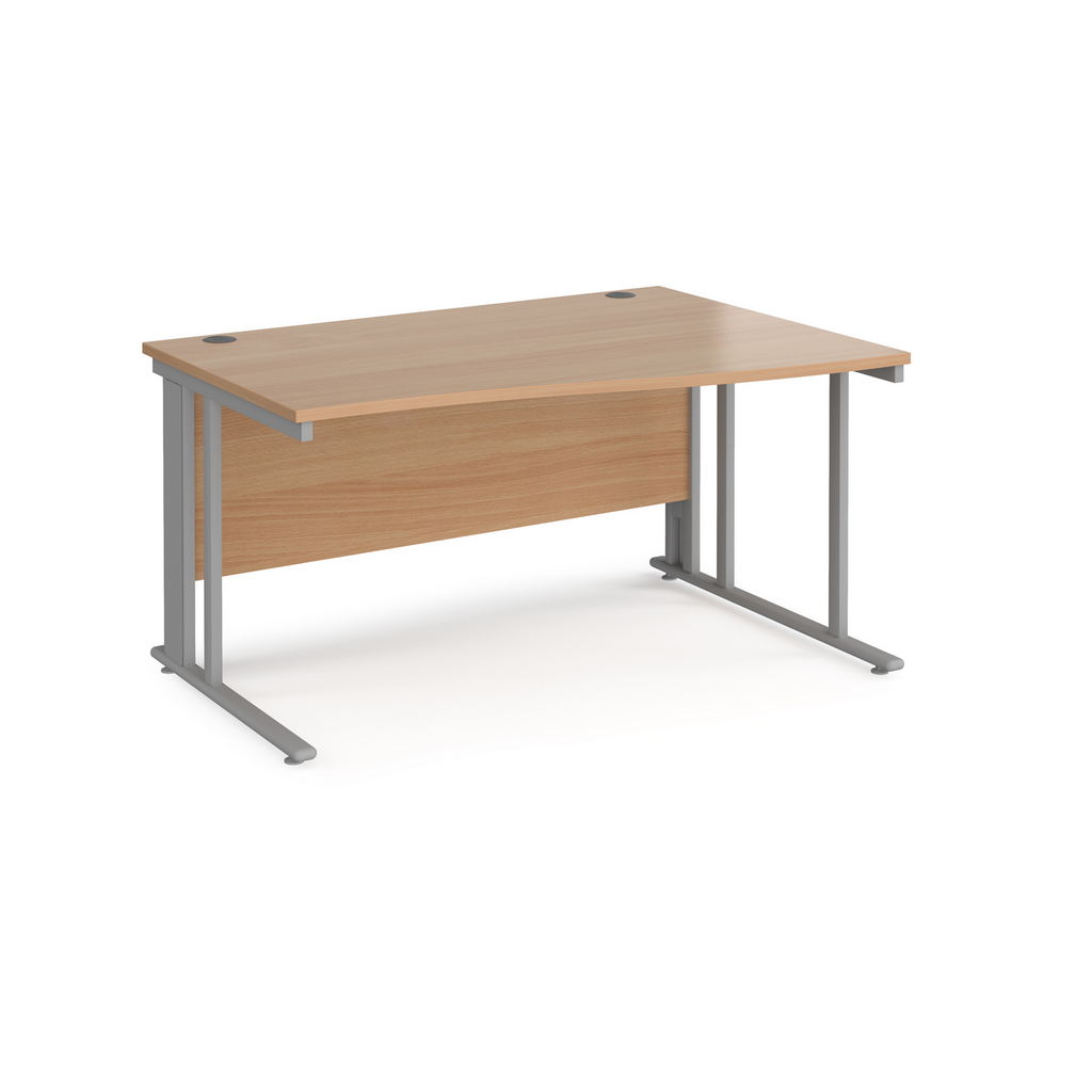 Picture of Maestro 25 right hand wave desk 1400mm wide - silver cable managed leg frame, beech top