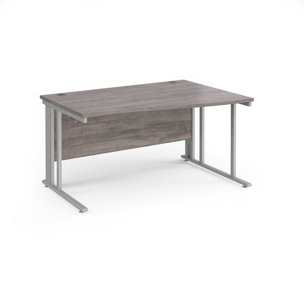 Picture of Maestro 25 right hand wave desk 1400mm wide - silver cable managed leg frame, grey oak top