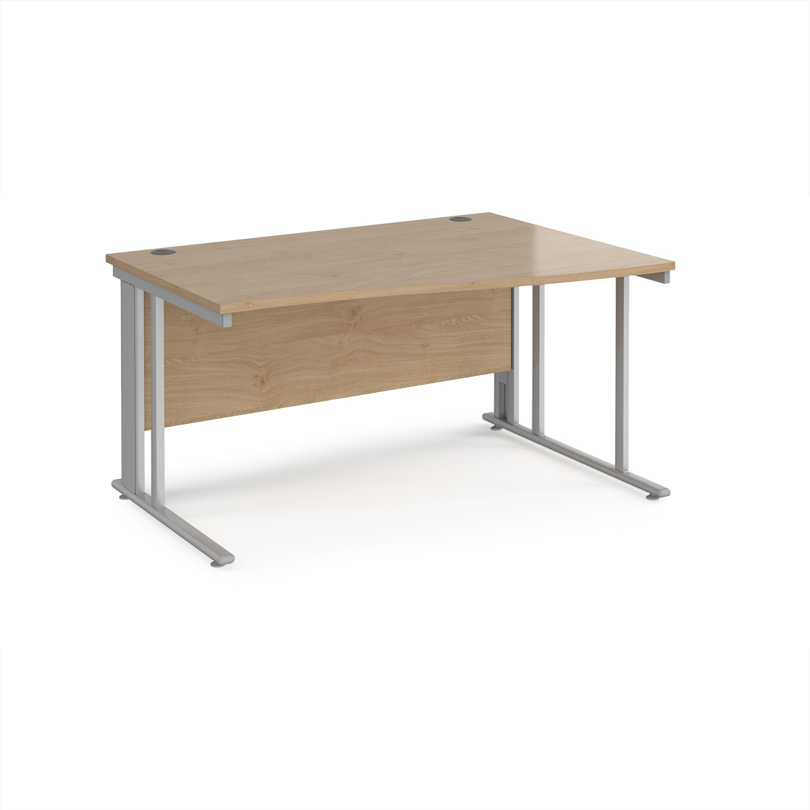 Picture of Maestro 25 right hand wave desk 1400mm wide - silver cable managed leg frame, Kendal Oak Top