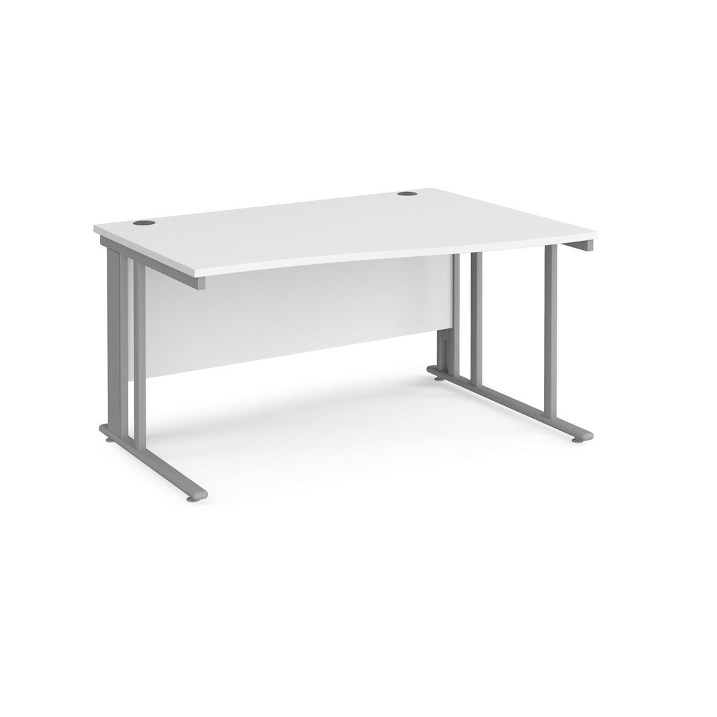 Picture of Maestro 25 right hand wave desk 1400mm wide - silver cable managed leg frame, white top