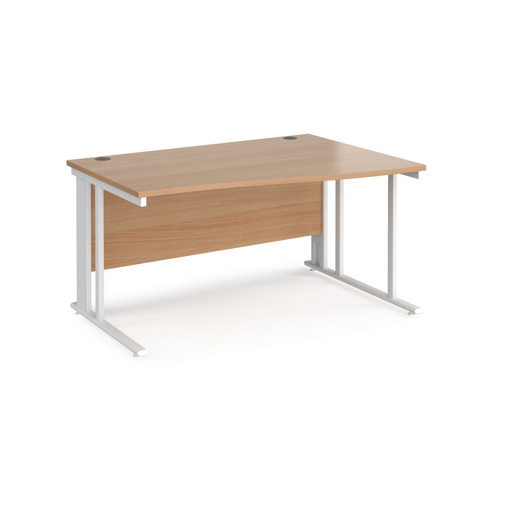 Picture of Maestro 25 right hand wave desk 1400mm wide - white cable managed leg frame, beech top