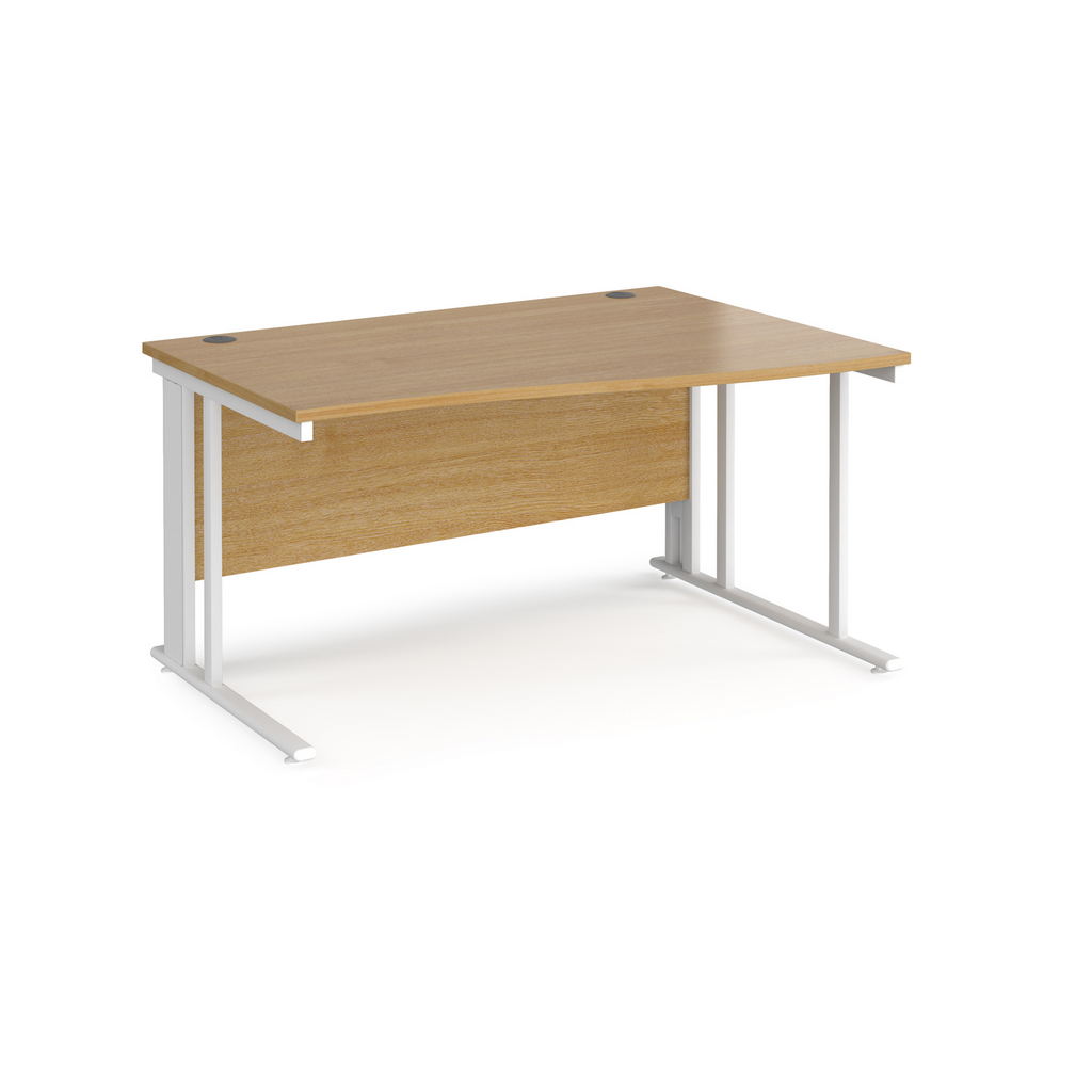 Picture of Maestro 25 right hand wave desk 1400mm wide - white cable managed leg frame, oak top