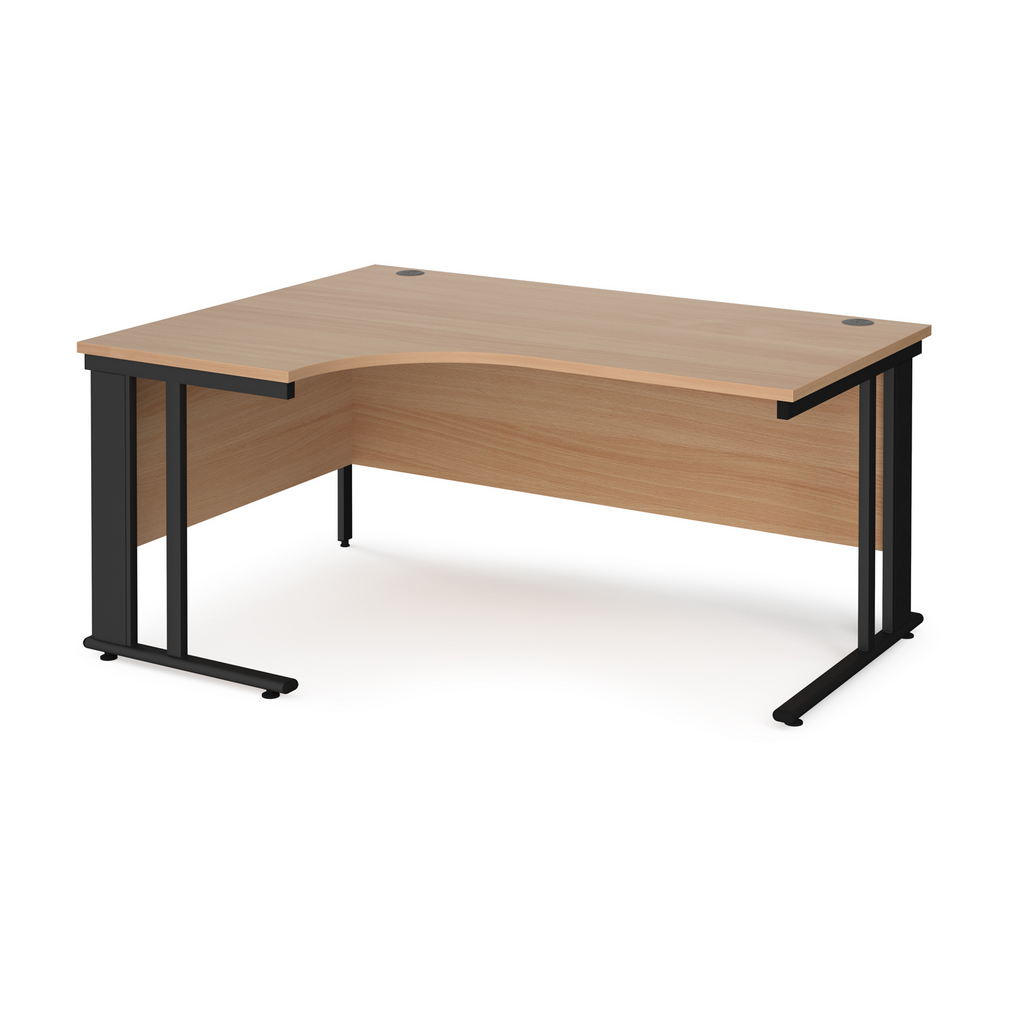 Picture of Maestro 25 left hand ergonomic desk 1600mm wide - black cable managed leg frame, beech top