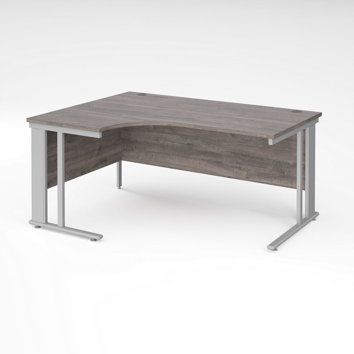 Picture of Maestro 25 left hand ergonomic desk 1600mm wide - silver cable managed leg frame, grey oak top