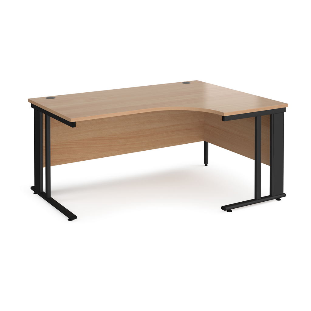 Picture of Maestro 25 right hand ergonomic desk 1600mm wide - black cable managed leg frame, beech top