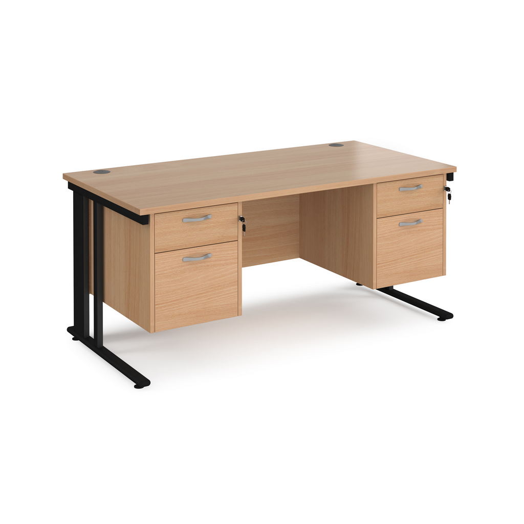 Picture of Maestro 25 straight desk 1600mm x 800mm with two x 2 drawer pedestals - black cable managed leg frame, beech top