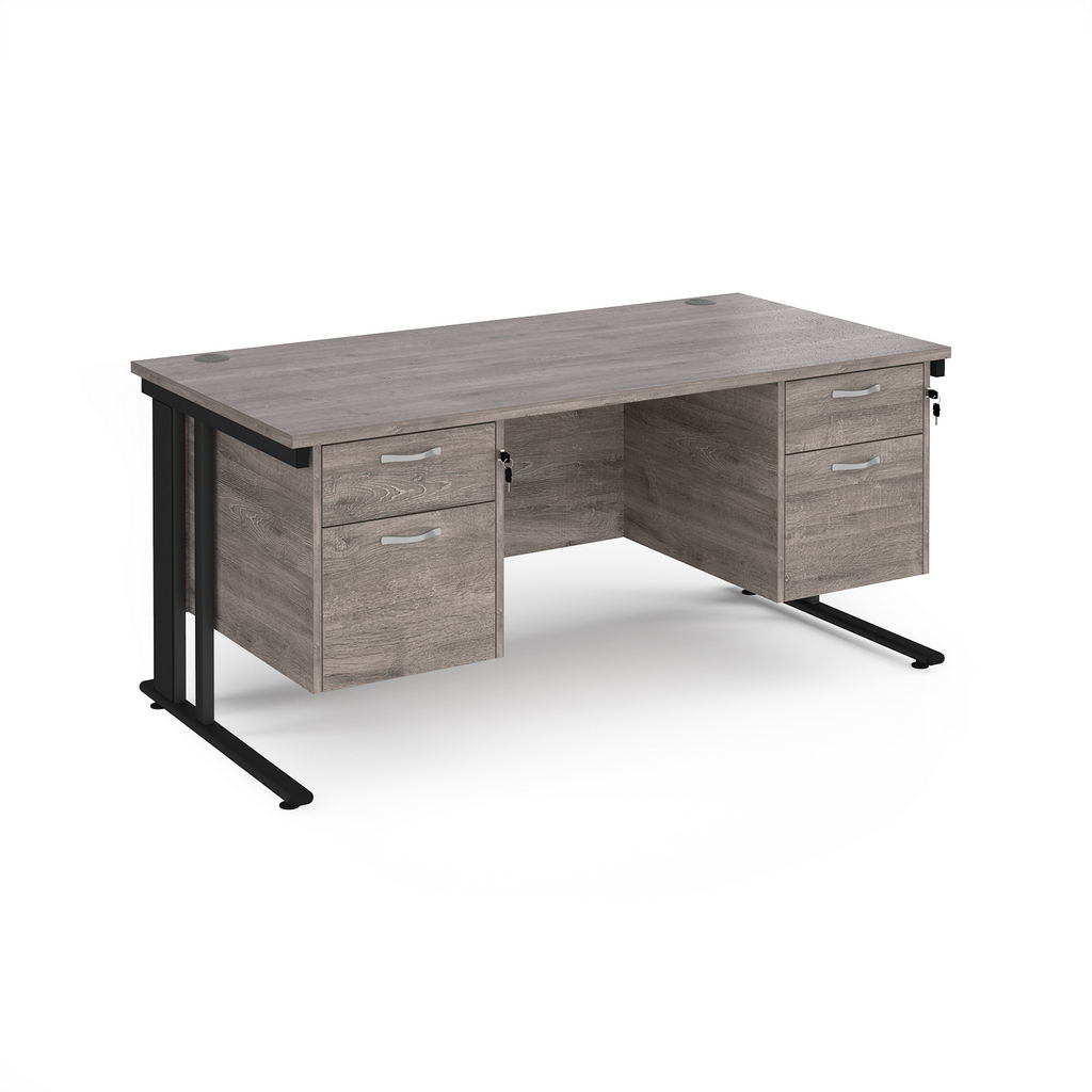 Picture of Maestro 25 straight desk 1600mm x 800mm with two x 2 drawer pedestals - black cable managed leg frame, grey oak top