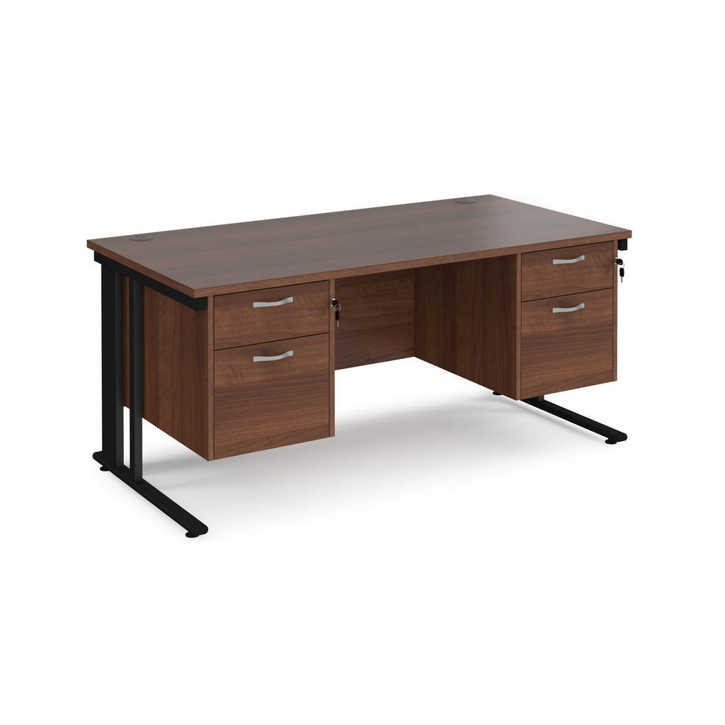 Picture of Maestro 25 straight desk 1600mm x 800mm with two x 2 drawer pedestals - black cable managed leg frame, walnut top