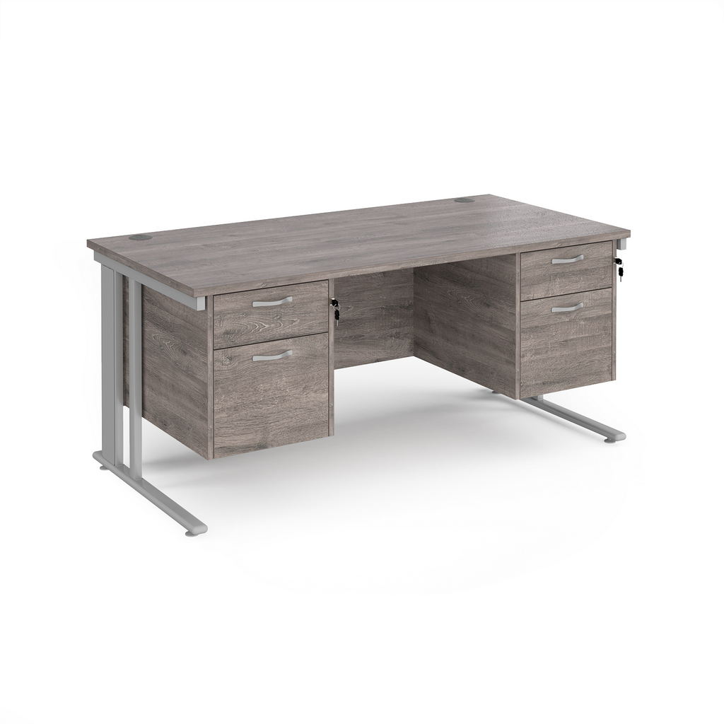 Picture of Maestro 25 straight desk 1600mm x 800mm with two x 2 drawer pedestals - silver cable managed leg frame, grey oak top