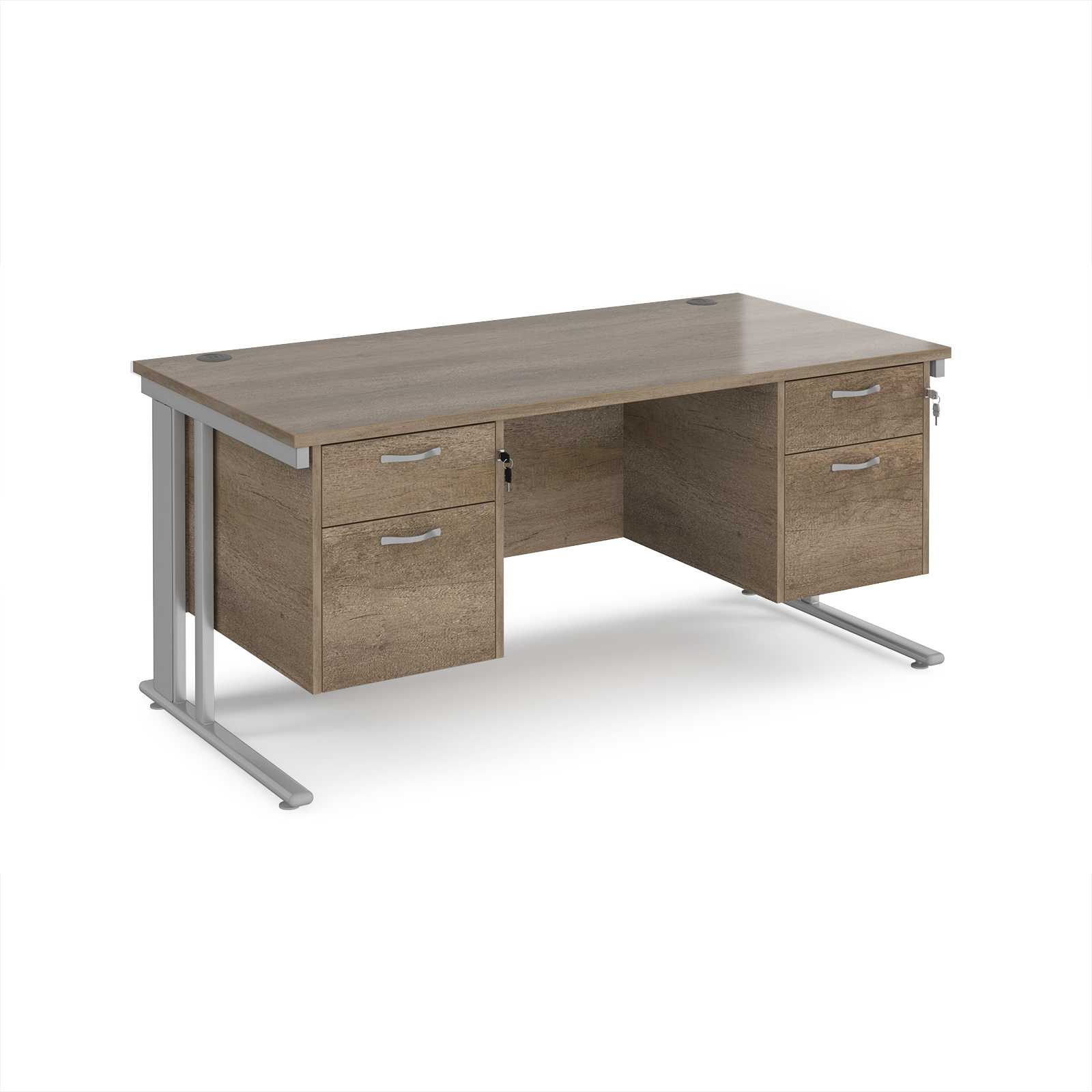 Picture of Maestro 25 straight desk 1600mm x 800mm with two x 2 drawer pedestals - silver cable managed leg frame, Nebraska Oak Top