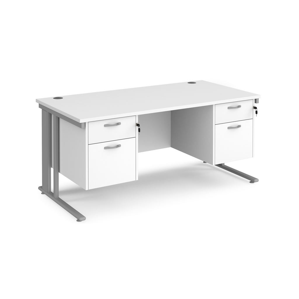 Picture of Maestro 25 straight desk 1600mm x 800mm with two x 2 drawer pedestals - silver cable managed leg frame, white top