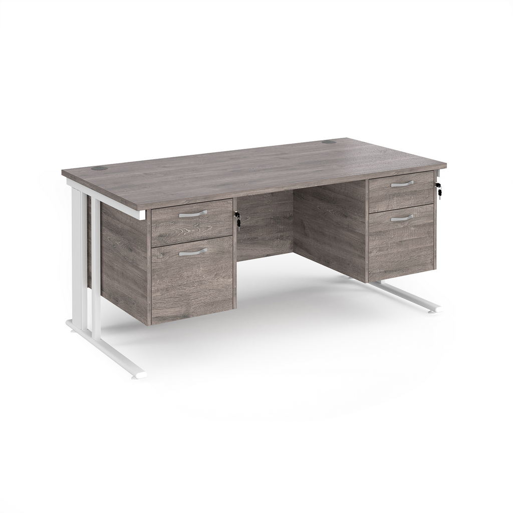 Picture of Maestro 25 straight desk 1600mm x 800mm with two x 2 drawer pedestals - white cable managed leg frame, grey oak top