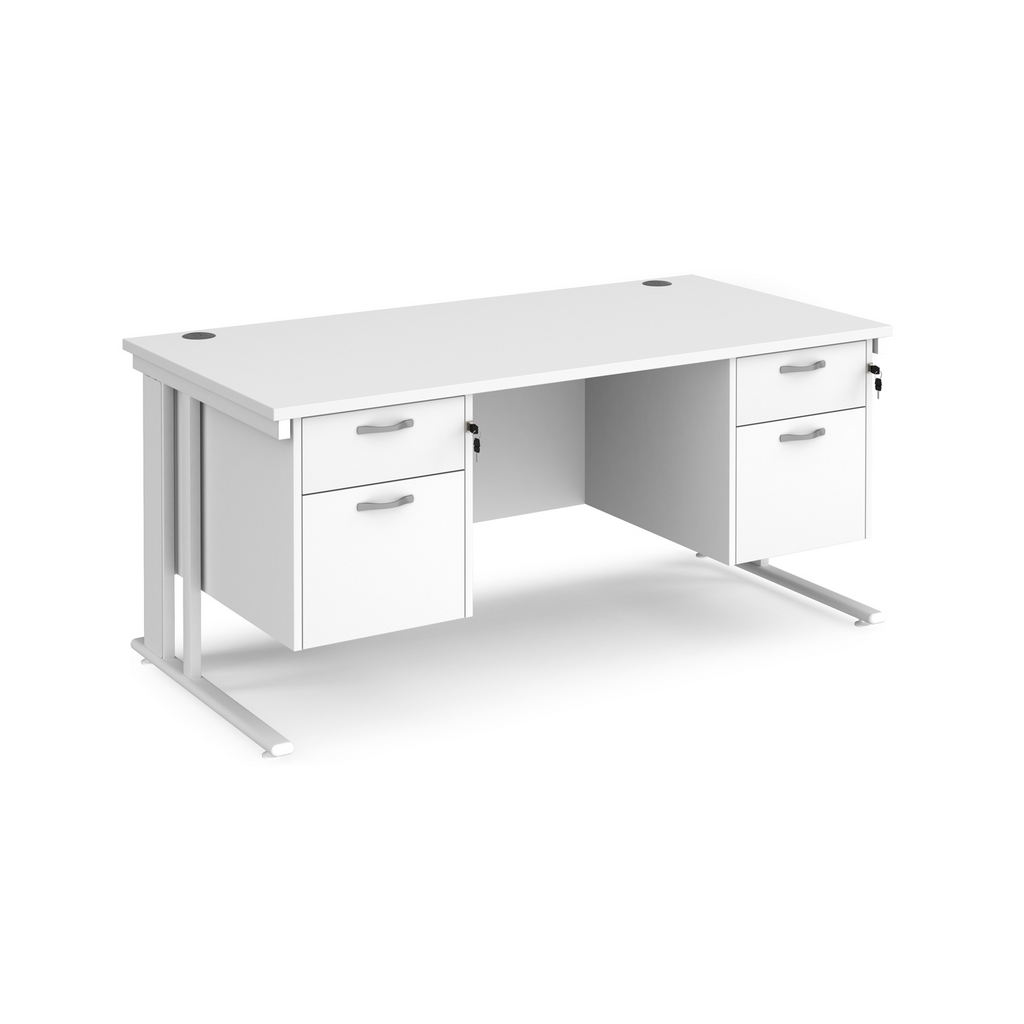 Picture of Maestro 25 straight desk 1600mm x 800mm with two x 2 drawer pedestals - white cable managed leg frame, white top