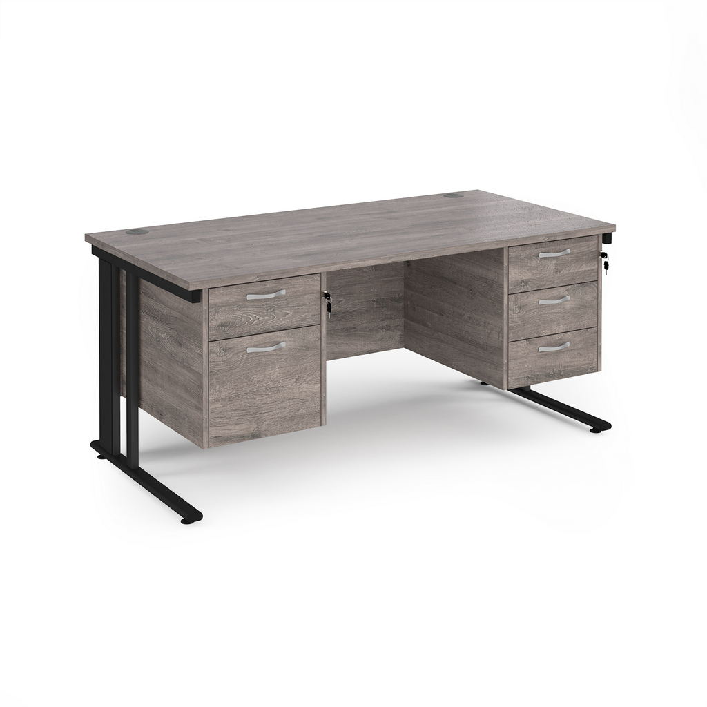 Picture of Maestro 25 straight desk 1600mm x 800mm with 2 and 3 drawer pedestals - black cable managed leg frame, grey oak top