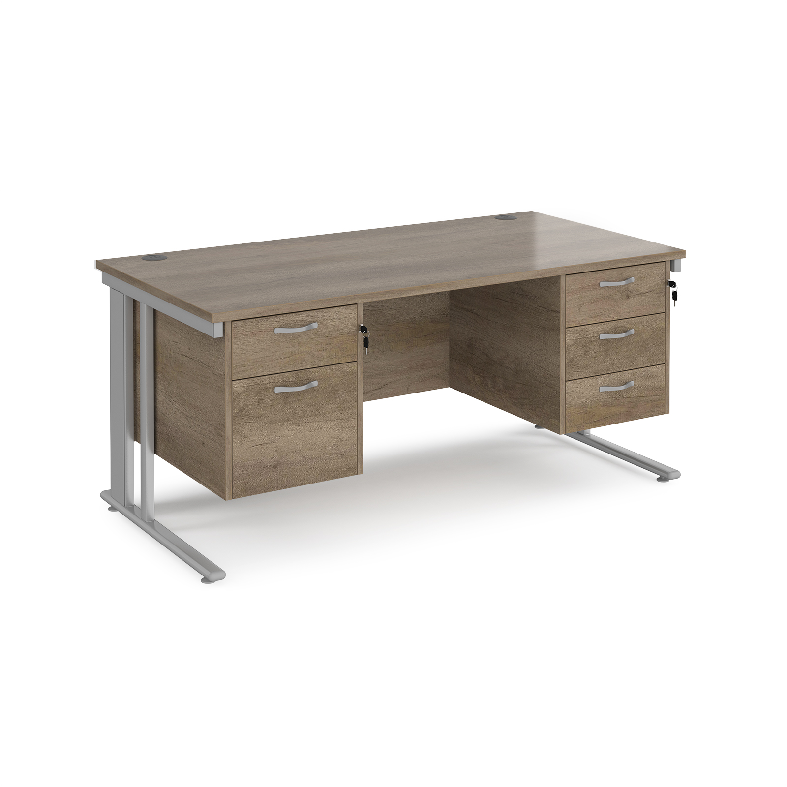 Picture of Maestro 25 straight desk 1600mm x 800mm with 2 and 3 drawer pedestals - silver cable managed leg frame, Nebraska Oak Top