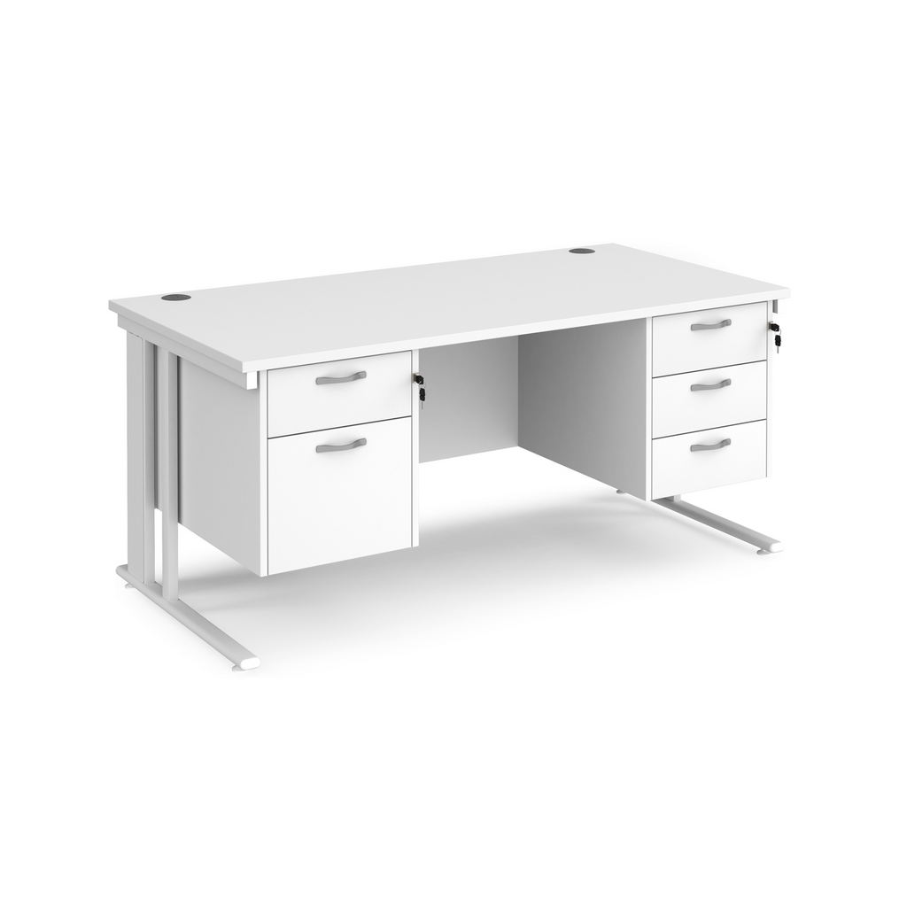 Picture of Maestro 25 straight desk 1600mm x 800mm with 2 and 3 drawer pedestals - white cable managed leg frame, white top