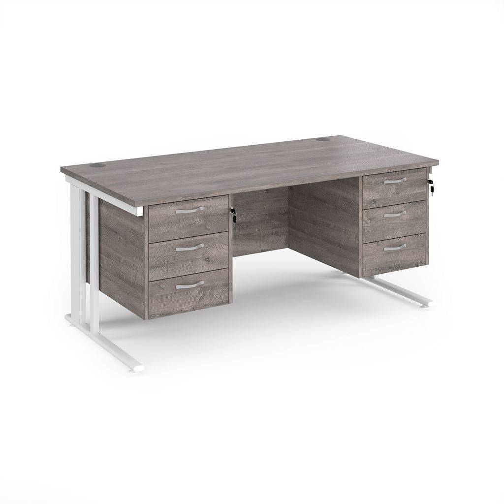 Picture of Maestro 25 straight desk 1600mm x 800mm with two x 3 drawer pedestals - white cable managed leg frame, grey oak top