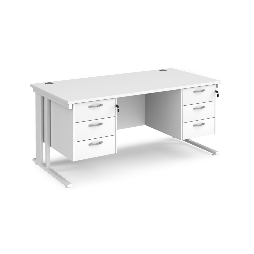 Picture of Maestro 25 straight desk 1600mm x 800mm with two x 3 drawer pedestals - white cable managed leg frame, white top