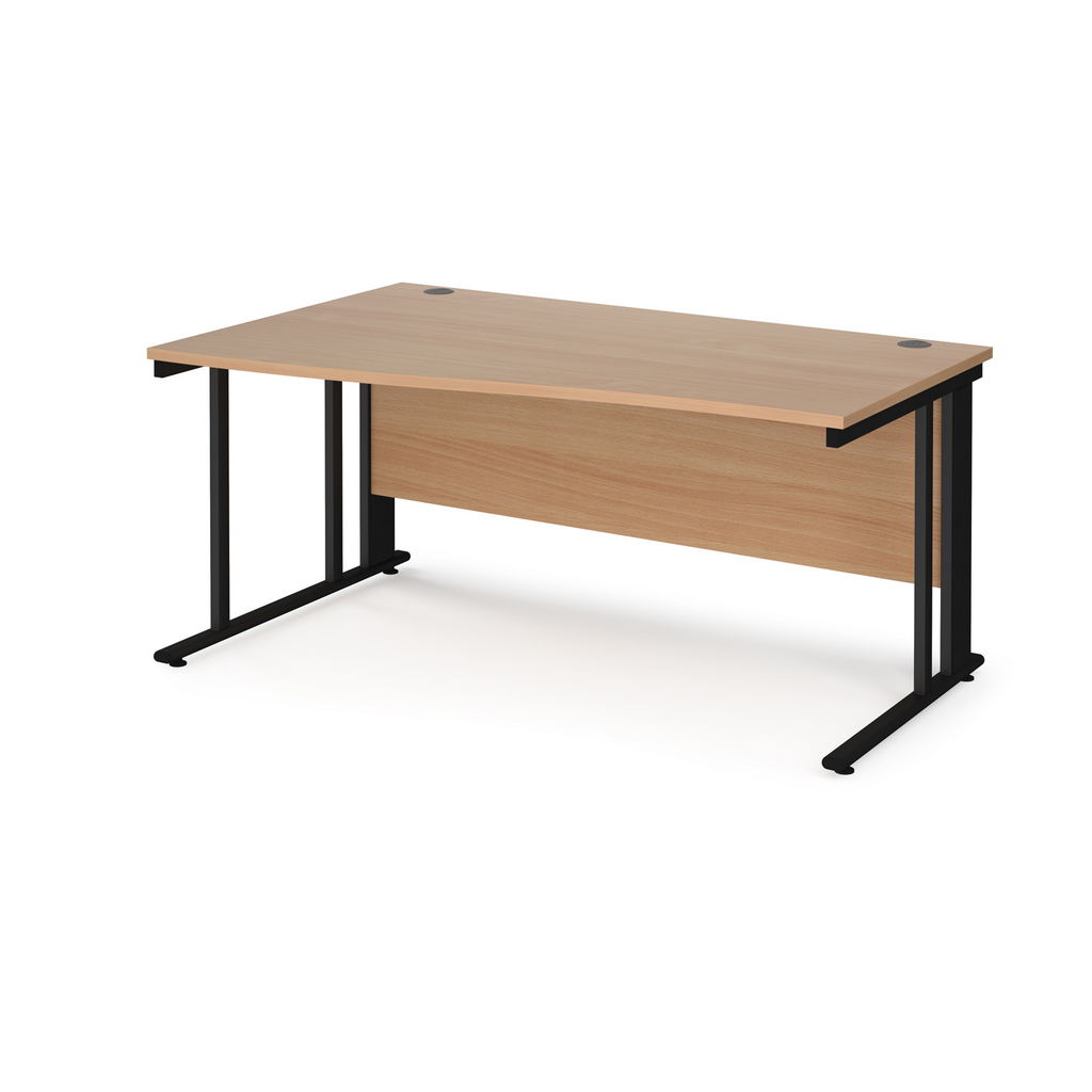 Picture of Maestro 25 left hand wave desk 1600mm wide - black cable managed leg frame, beech top