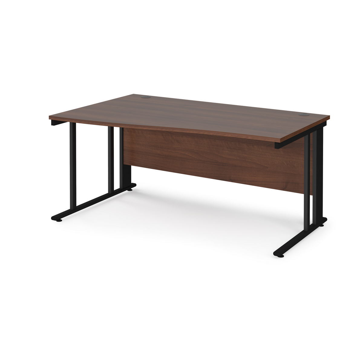 Picture of Maestro 25 left hand wave desk 1600mm wide - black cable managed leg frame, walnut top