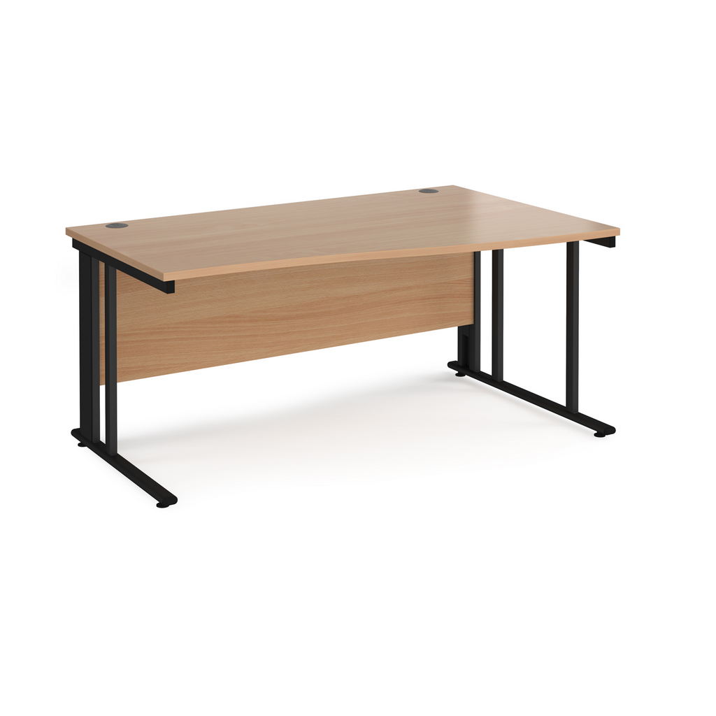 Picture of Maestro 25 right hand wave desk 1600mm wide - black cable managed leg frame, beech top