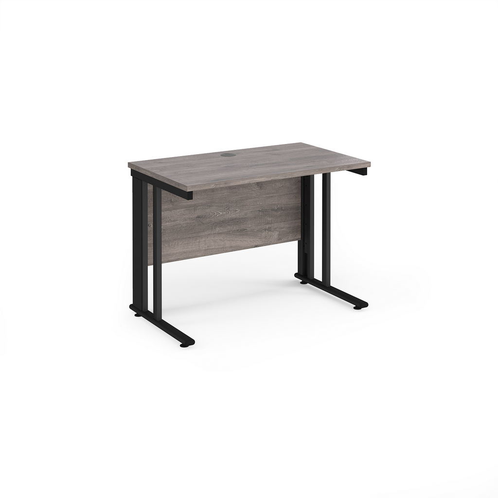 Picture of Maestro 25 straight desk 1000mm x 600mm - black cable managed leg frame, grey oak top