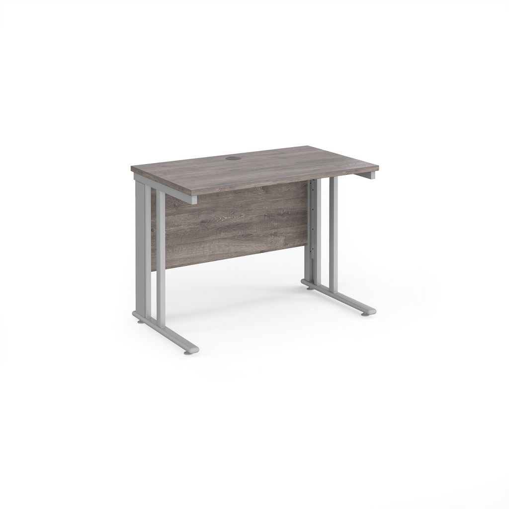 Picture of Maestro 25 straight desk 1000mm x 600mm - silver cable managed leg frame, grey oak top