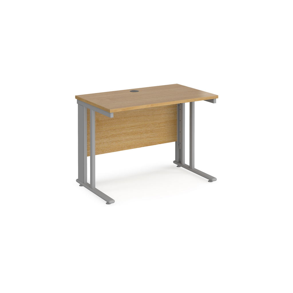 Picture of Maestro 25 straight desk 1000mm x 600mm - silver cable managed leg frame, oak top