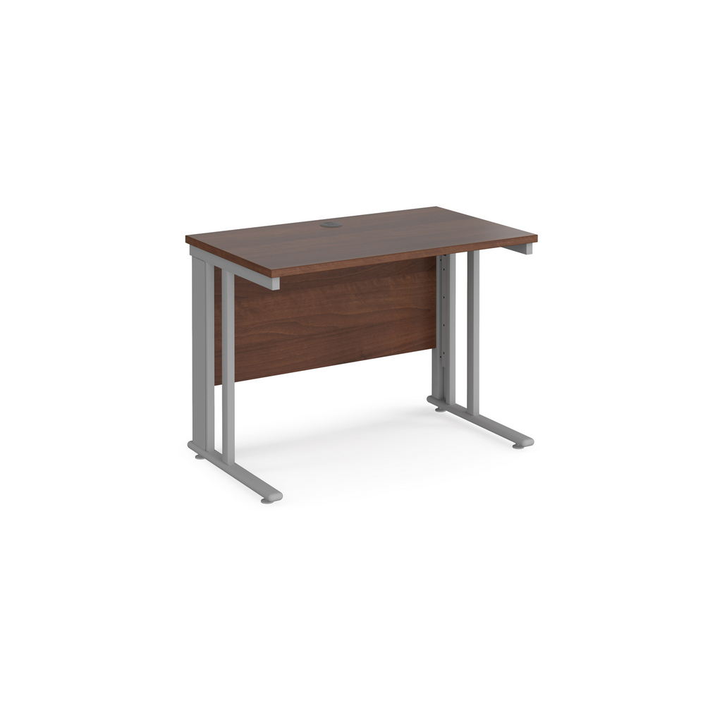 Picture of Maestro 25 straight desk 1000mm x 600mm - silver cable managed leg frame, walnut top