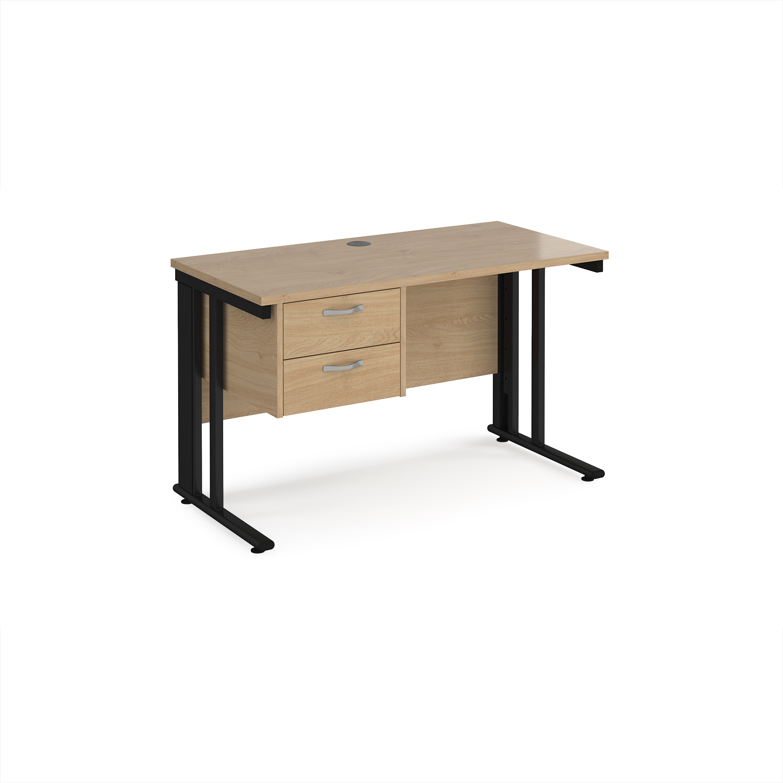 Picture of Maestro 25 straight desk 1200mm x 600mm with 2 drawer pedestal - black cable managed leg frame leg, Kendal Oak Top