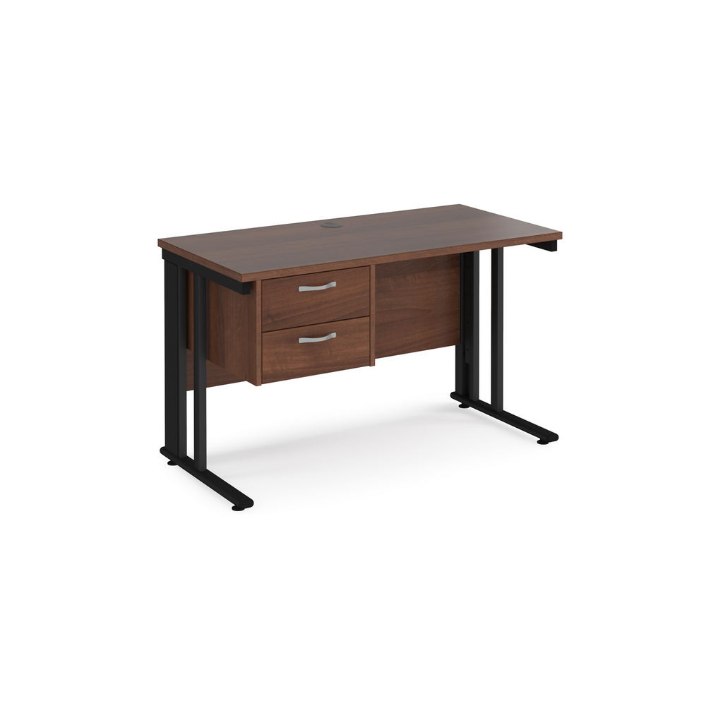 Picture of Maestro 25 straight desk 1200mm x 600mm with 2 drawer pedestal - black cable managed leg frame, walnut top